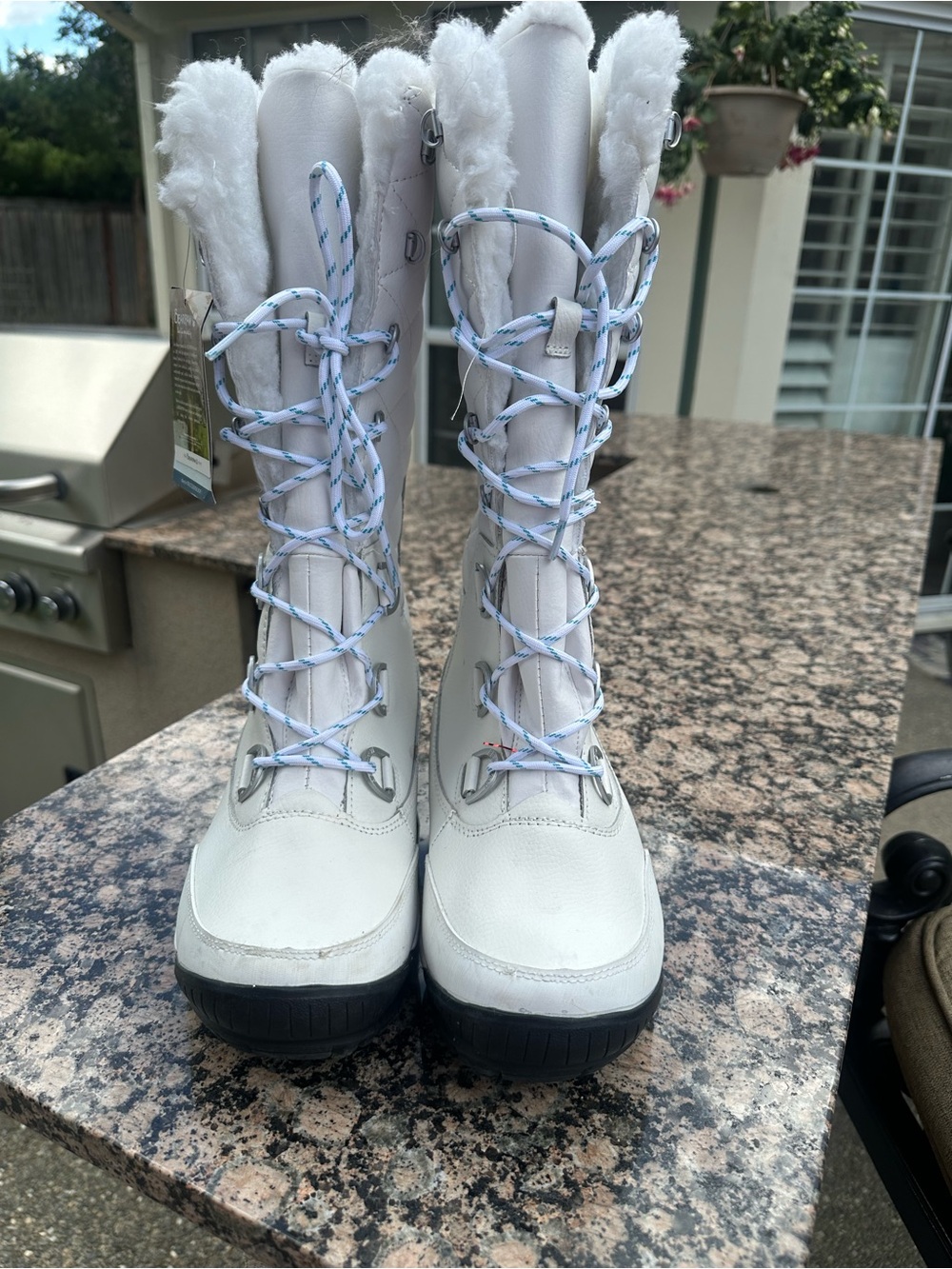 BearPaw White Faux-Fur Lace-Up Winter Boots